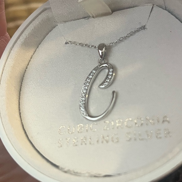 Macys “C” necklace STERLING SILVER LAB CREATED SAPPHIRE - Picture 6 of 8